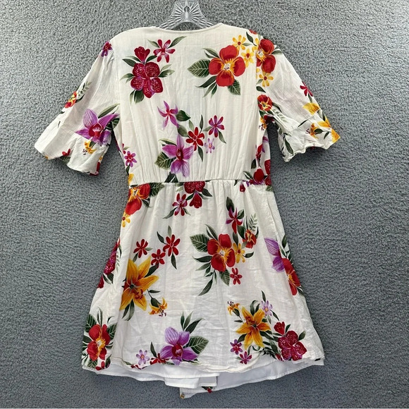 Old Navy Short Sleeve Bell Sleeve Wrap Front Dress White Floral Women's Medium - Picture 3 of 10